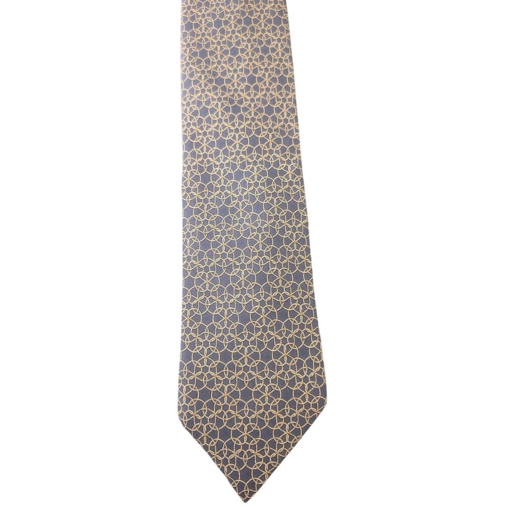 Vintage Hermès 100% Silk Men's Charcoal Tie With Gold Geometric Designs